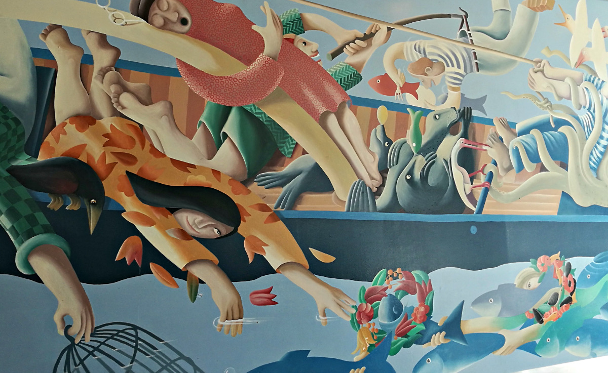 Mural on the Mures restaurant wall, Hobart waterfront