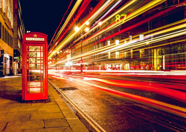 red phone box and time-lapse lights