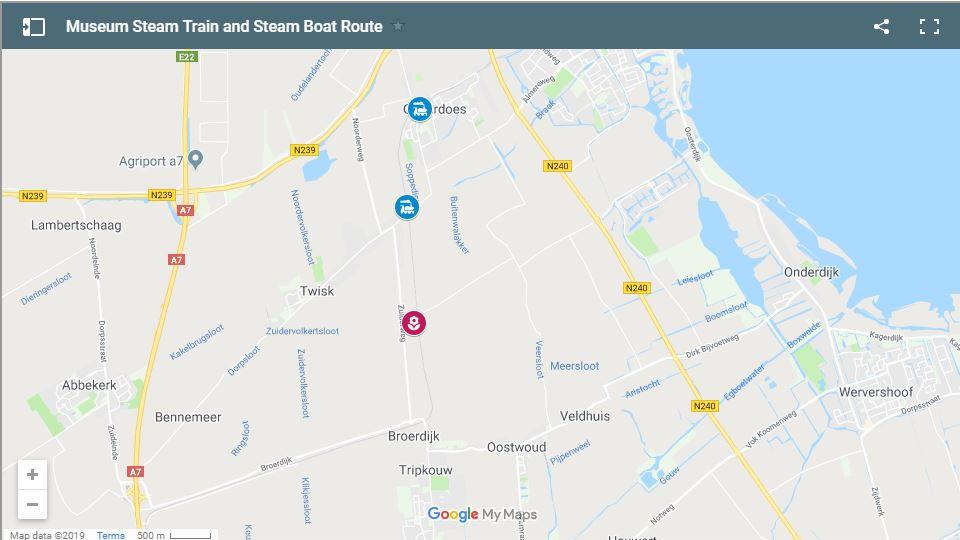 A map of where to see the historic Dutch steam train with tulip fields
