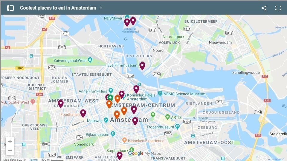 A map of the coolest places to eat in Amsterdam 